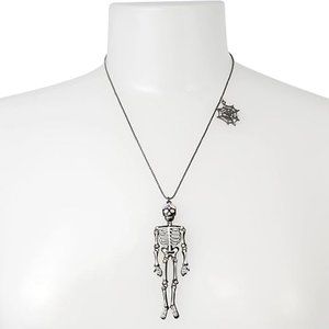 Betsey Johnson Halloween Skeleton & Spiderweb Charm Glow  in the Dark Necklace